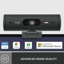 Logitech Brio 500 Full HD webcam, auto framing, noise-reducing mics, privacy shutter, streaming & video calling, Graphite