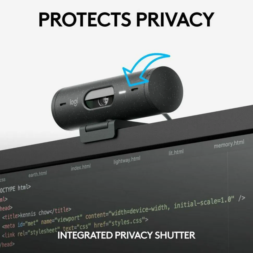 Logitech Brio 505 Full HD Webcam, TAA Compliant, Auto-Framing, Show Mode, Dual Noise Reduction Mics, Privacy Shutter