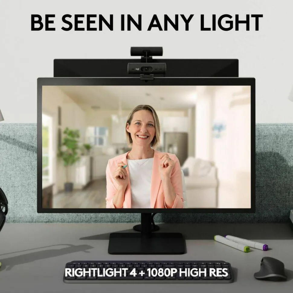 Logitech Brio 505 Full HD Webcam, TAA Compliant, Auto-Framing, Show Mode, Dual Noise Reduction Mics, Privacy Shutter