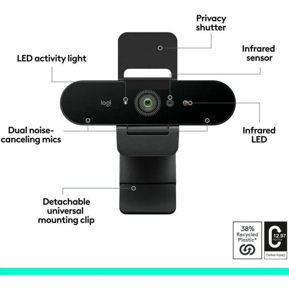 Logitech Brio 4K Webcam for Business, biometrics login with Windows Hello, Works with Microsoft Teams, Zoom, Google Meet, PC/Mac