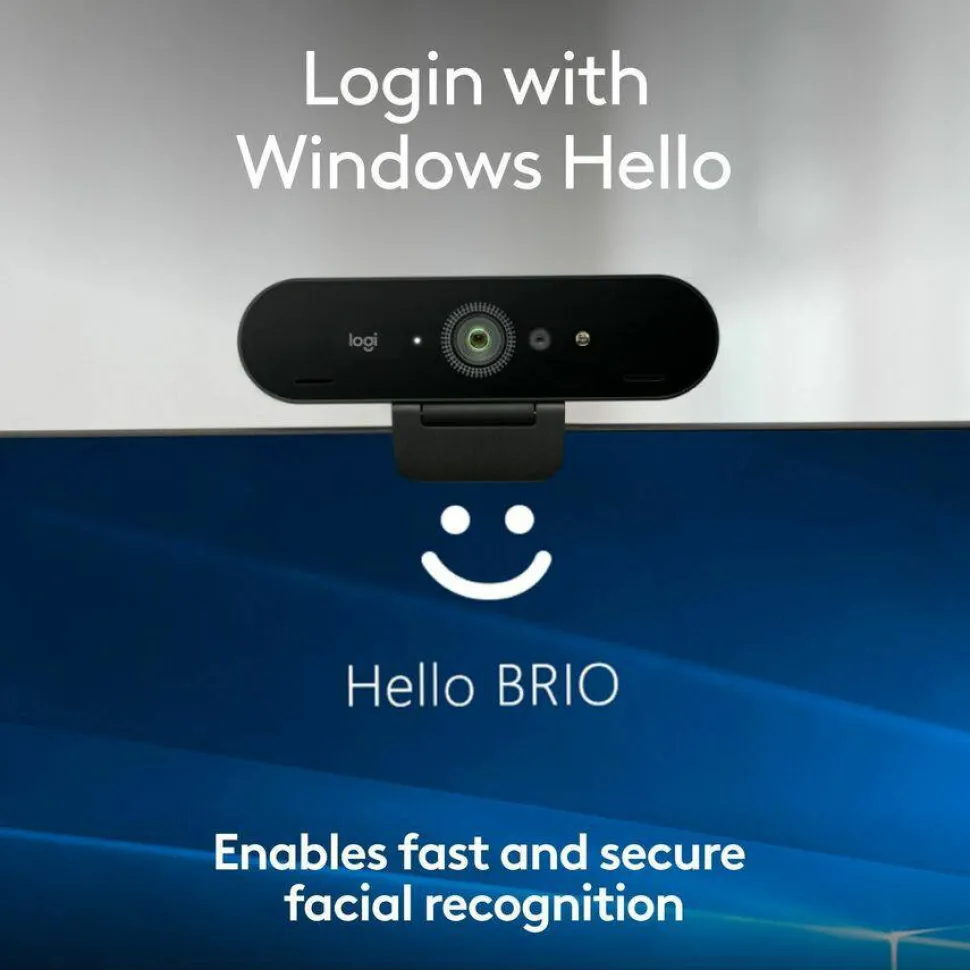 Logitech Brio 4K Webcam for Business, biometrics login with Windows Hello, Works with Microsoft Teams, Zoom, Google Meet, PC/Mac