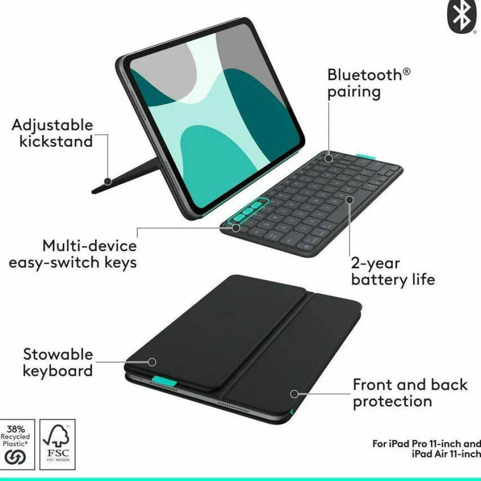 Logitech Flip Folio Keyboard Case for iPad Pro 11-inch (M4 & M5) & iPad Air 11-inch (M2 & M3)(5th Gen - 2024), Graphite