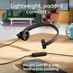 Logitech H570e USB Wired Mono Headset, USB-A, Noise-Canceling Mics, Inline Controls, Certified for Microsoft Teams, Black