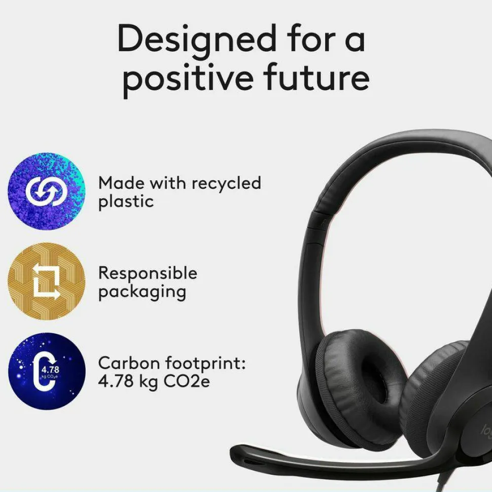 Logitech H390 On-Ear USB Headset with Noise-Cancelling Mic, Black