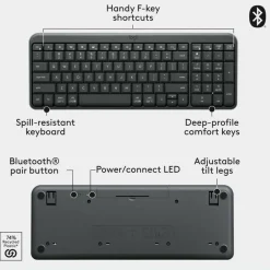 Logitech K250 Bluetooth Keyboard with Numpad, Easy Connectivity, Compact Wireless Keyboard made with Recycled Plastic, Spill-Resistant, comfortable Keys (Graphite)