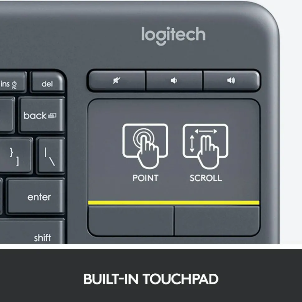 Logitech K400 Plus Wireless Touch Keyboard, Black, 920-007119