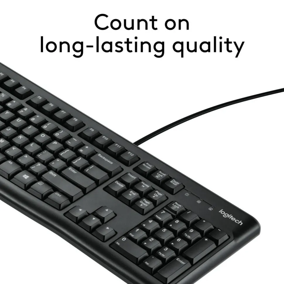 Logitech K120 Wired Keyboard for Windows, USB Plug-and-Play, Full-Size, Spill-Resistant, Curved Space Bar, Compatible with PC, Laptop - Black