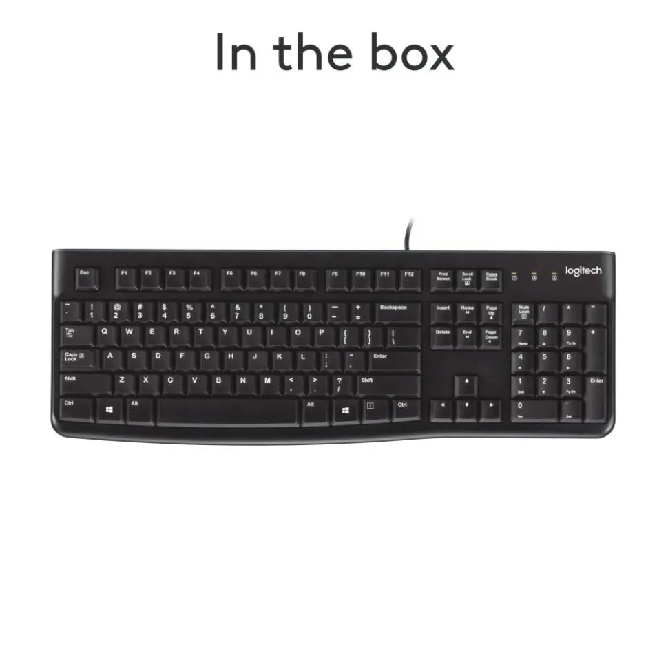 Logitech K120 Wired Keyboard for Windows, USB Plug-and-Play, Full-Size, Spill-Resistant, Curved Space Bar, Compatible with PC, Laptop - Black