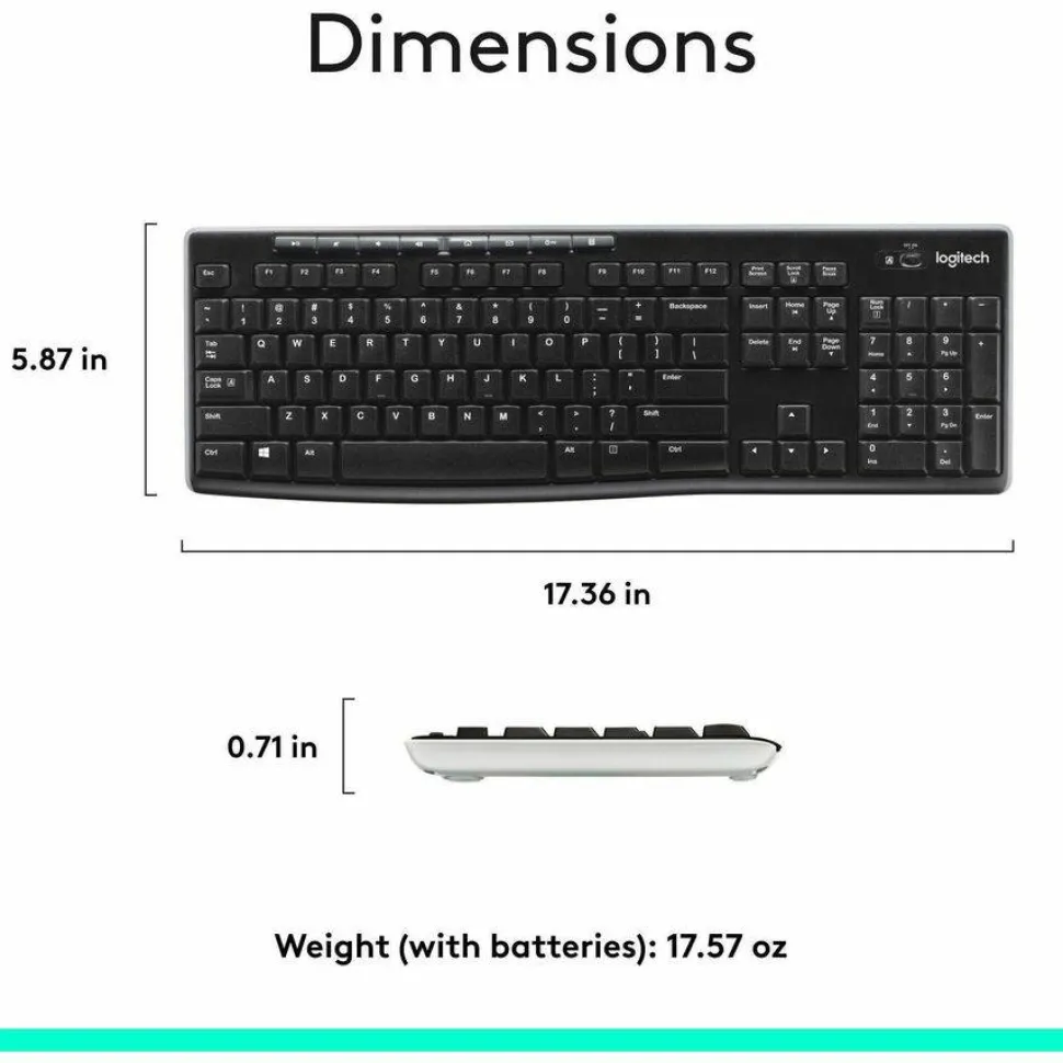 Logitech K270 Wireless Keyboard, USB Unifying Receiver, Black