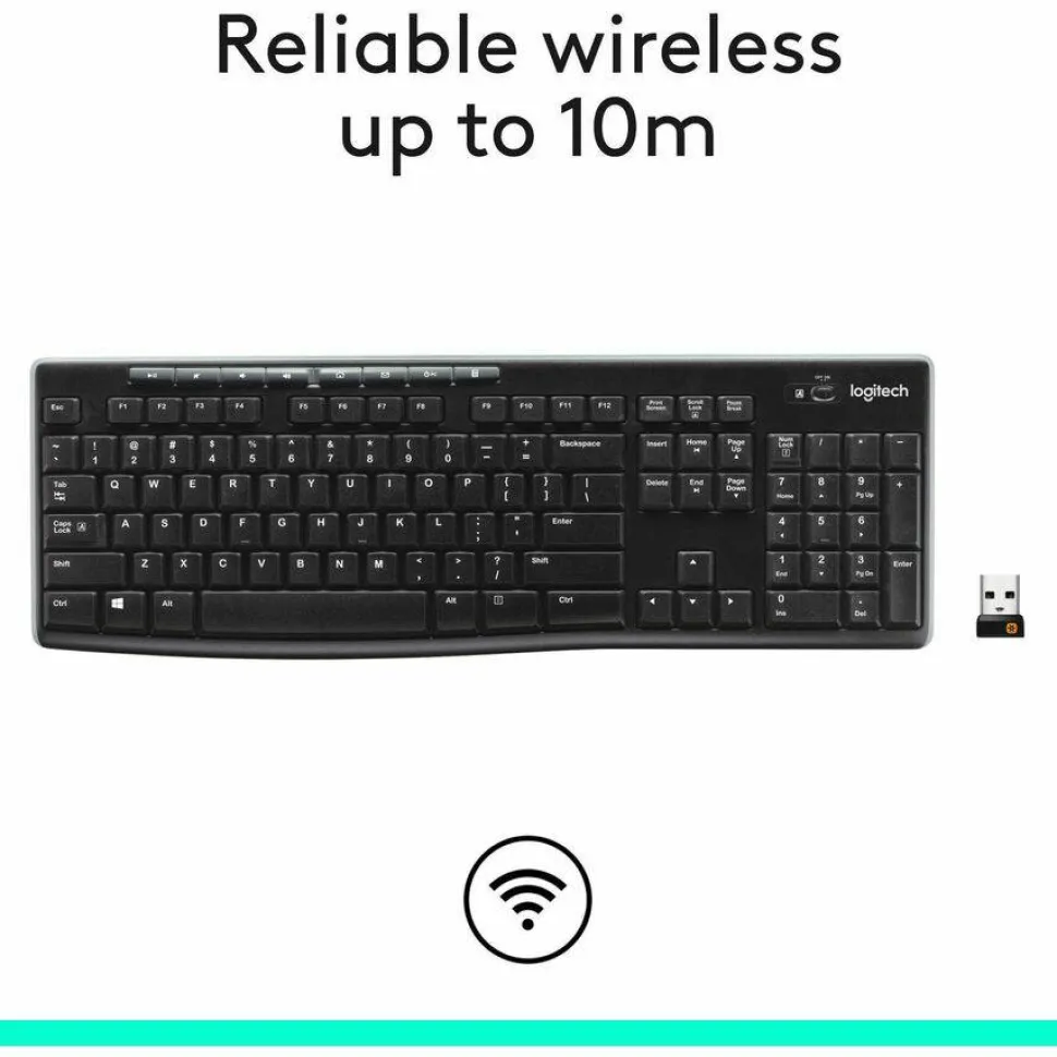 Logitech K270 Wireless Keyboard, USB Unifying Receiver, Black
