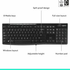 Logitech K270 Wireless Keyboard, USB Unifying Receiver, Black