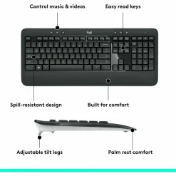 Logitech MK540 Advanced Wireless Keyboard and Mouse Combo for Windows, 2.4 GHz Unifying USB-Receiver
