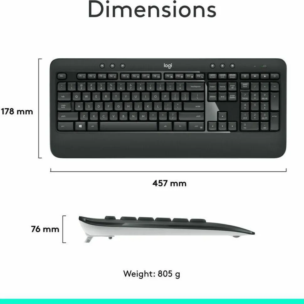 Logitech MK540 Advanced Wireless Keyboard and Mouse Combo for Windows, 2.4 GHz Unifying USB-Receiver
