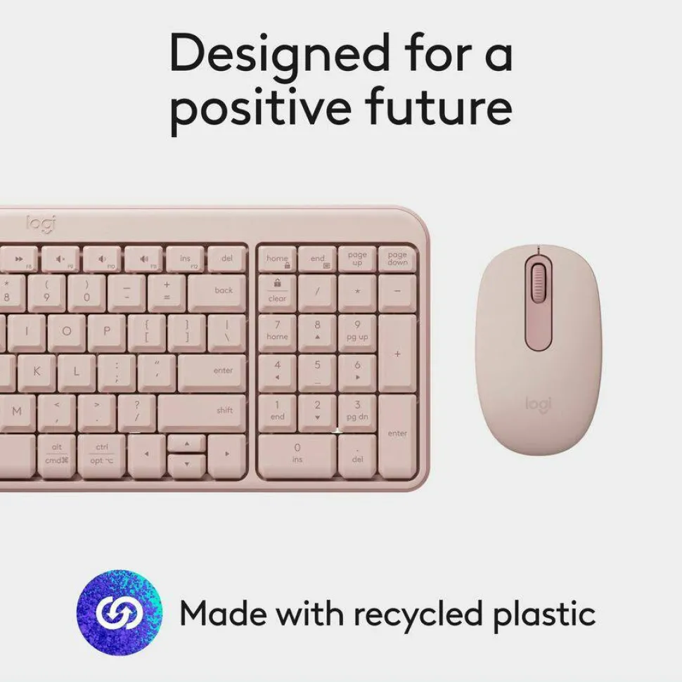 Logitech MK250 Bluetooth Wireless Mouse and Keyboard Combo: Fast & Easy Connectivity, Compact Wireless Keyboard, Ambidextrous Mouse (Rose)