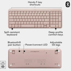 Logitech MK250 Bluetooth Wireless Mouse and Keyboard Combo: Fast & Easy Connectivity, Compact Wireless Keyboard, Ambidextrous Mouse (Rose)