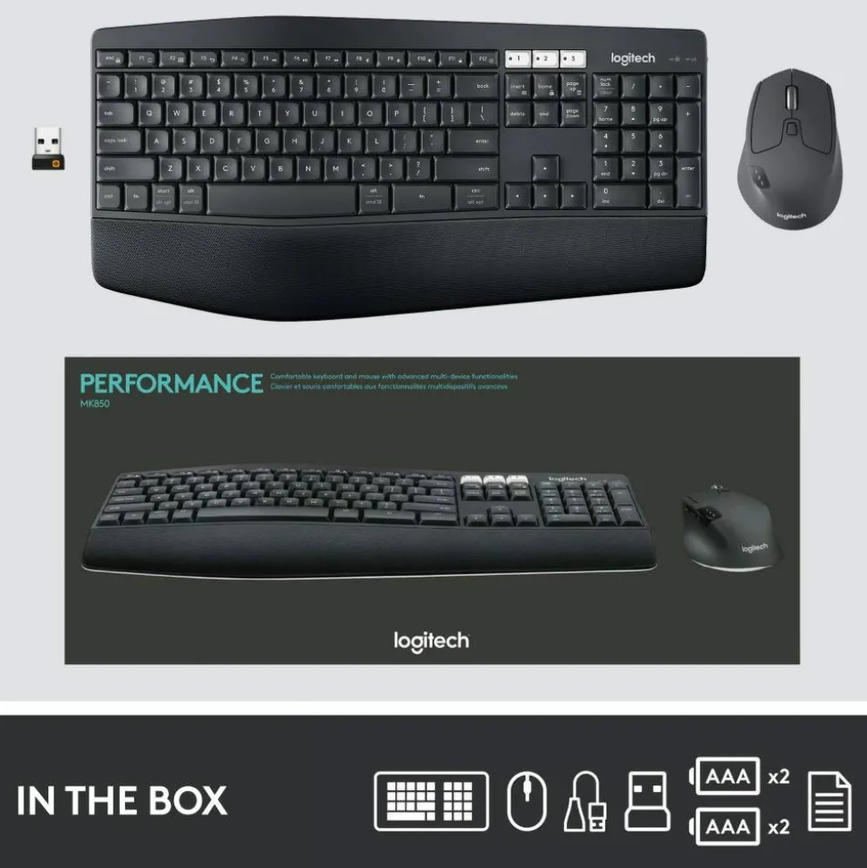 Logitech MK850 Wireless Keyboard & Mouse, Black