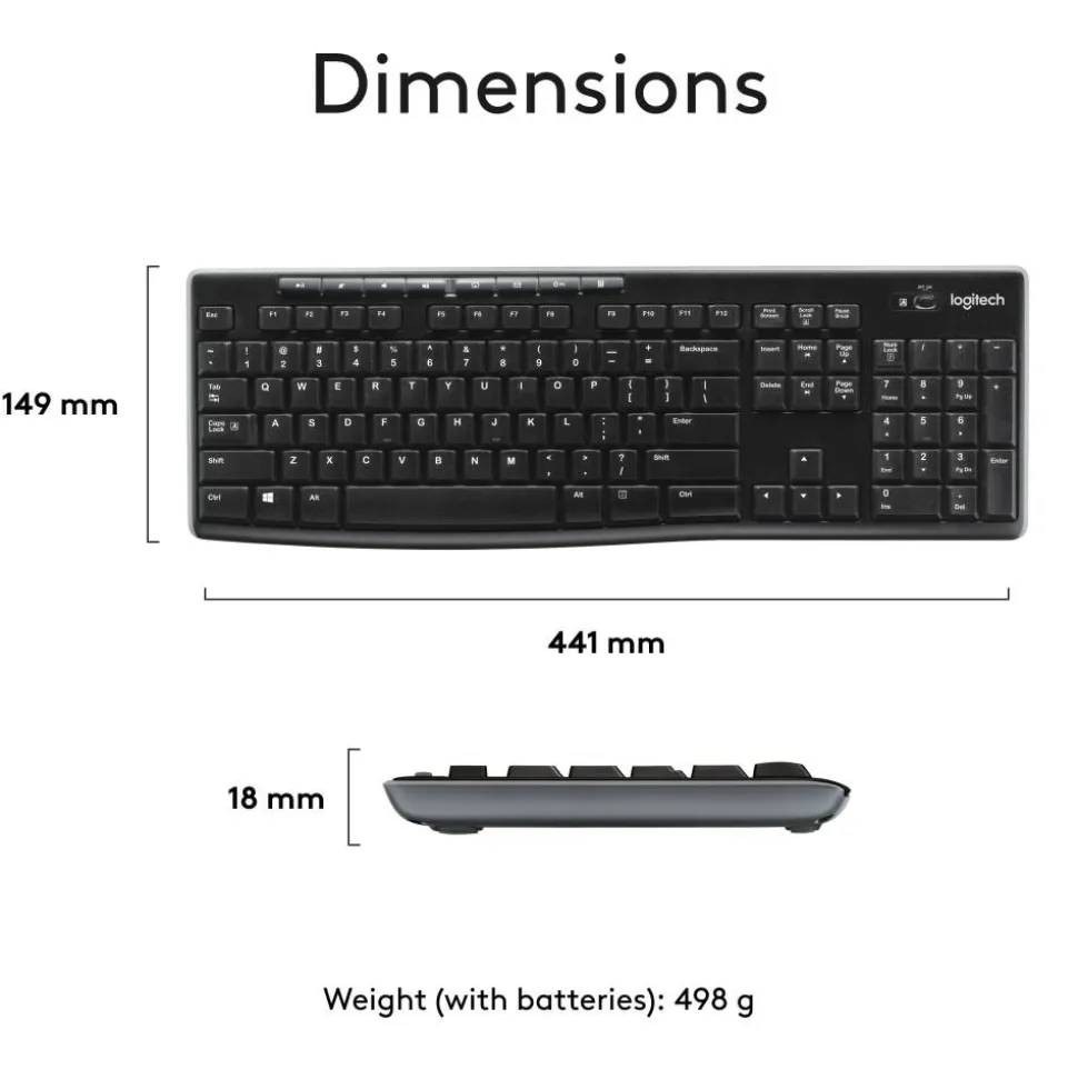 Logitech MK270 Wireless Straight Full-Size Keyboard & Mouse, Black