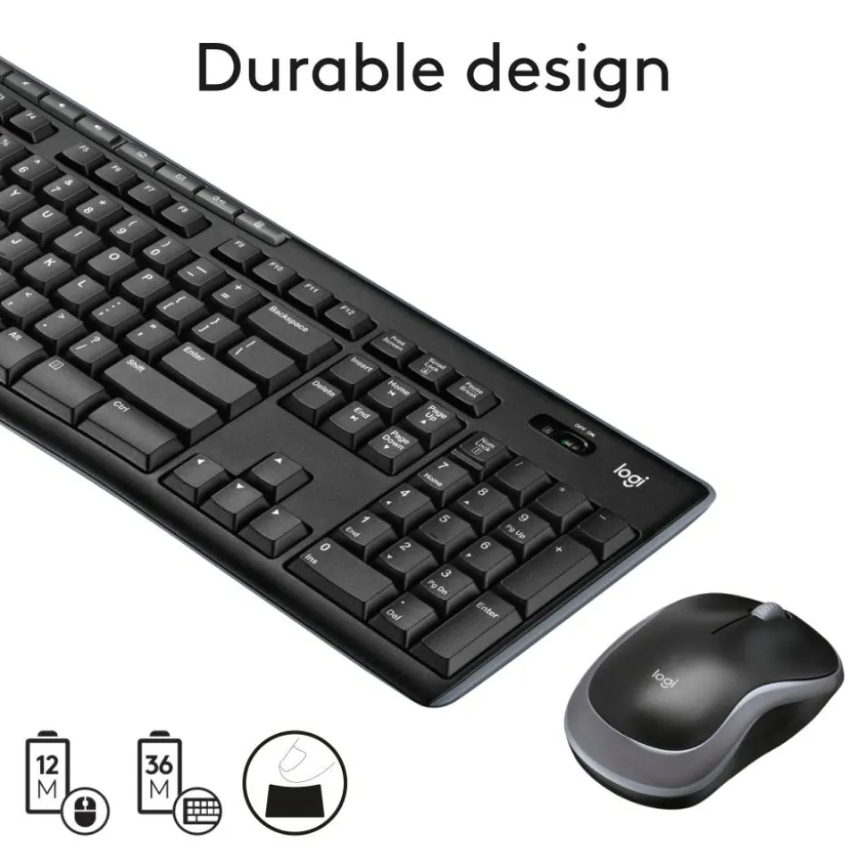 Logitech MK270 Wireless Straight Full-Size Keyboard & Mouse, Black