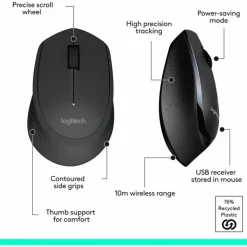 Logitech MK345 Wireless Straight Full Size Keyboard & Right-Handed Optical Mouse, Black