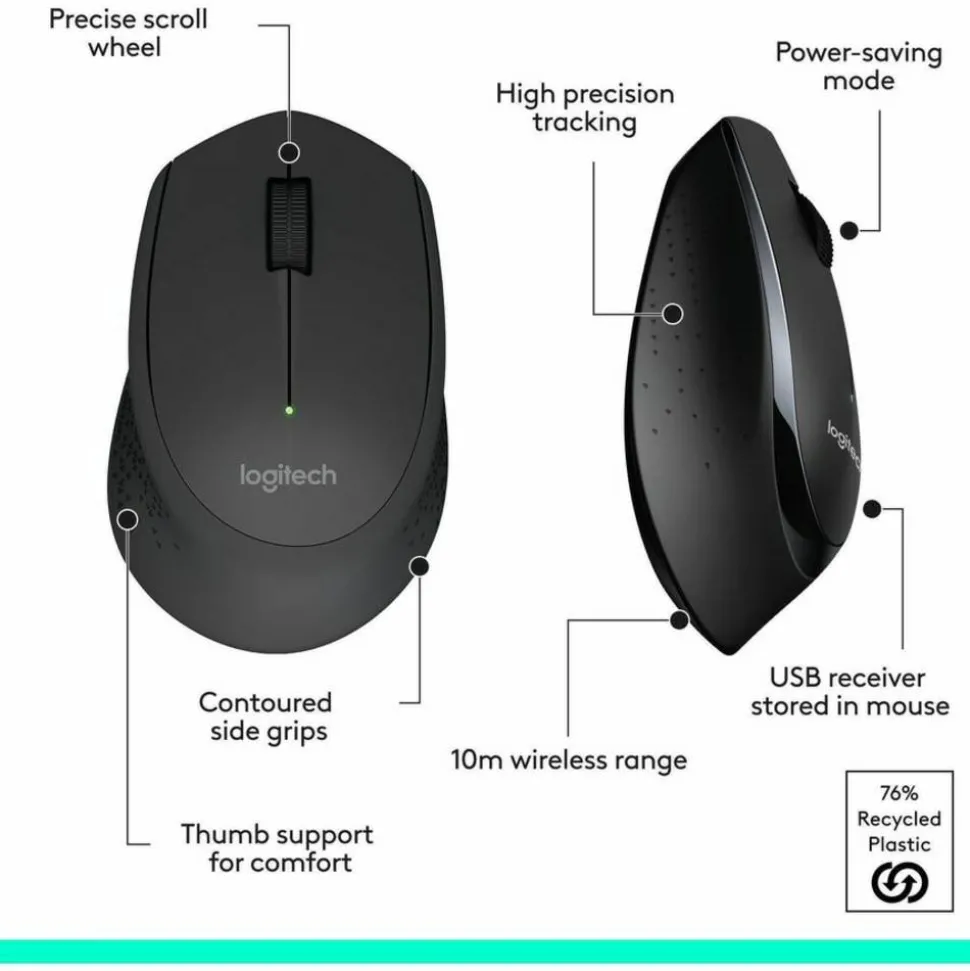 Logitech MK345 Wireless Straight Full Size Keyboard & Right-Handed Optical Mouse, Black