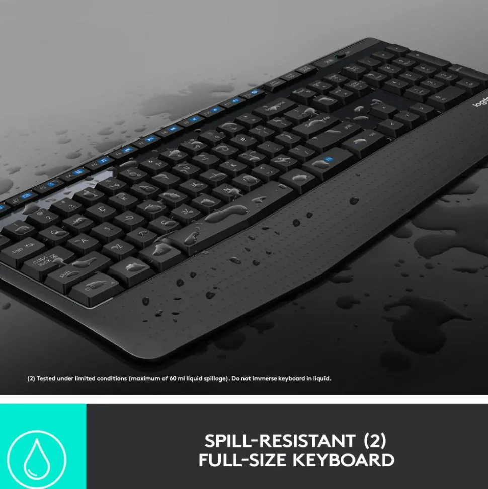Logitech MK345 Wireless Straight Full Size Keyboard & Right-Handed Optical Mouse, Black