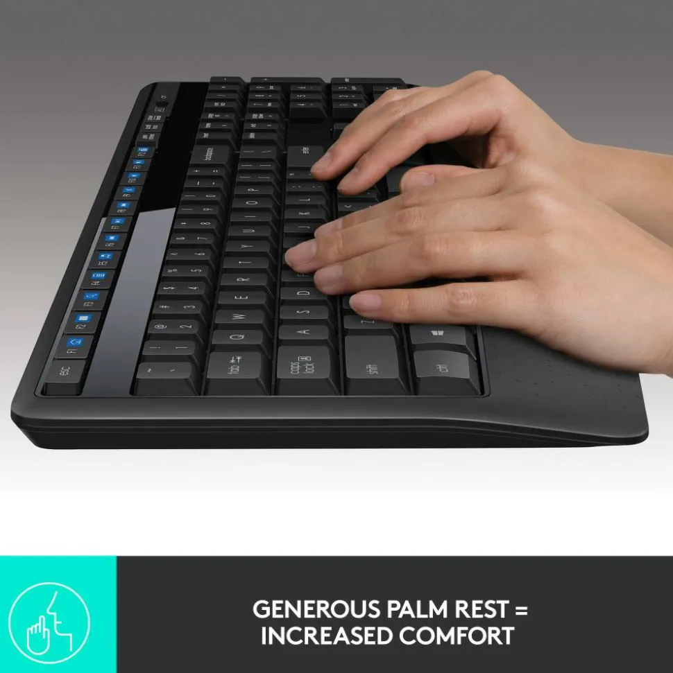 Logitech MK345 Wireless Straight Full Size Keyboard & Right-Handed Optical Mouse, Black