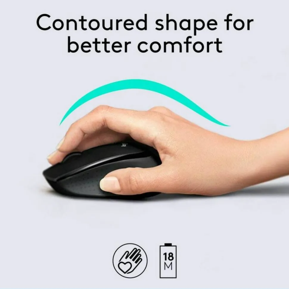 Logitech MK345 Wireless Straight Full Size Keyboard & Right-Handed Optical Mouse, Black