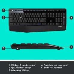 Logitech MK345 Wireless Straight Full Size Keyboard & Right-Handed Optical Mouse, Black