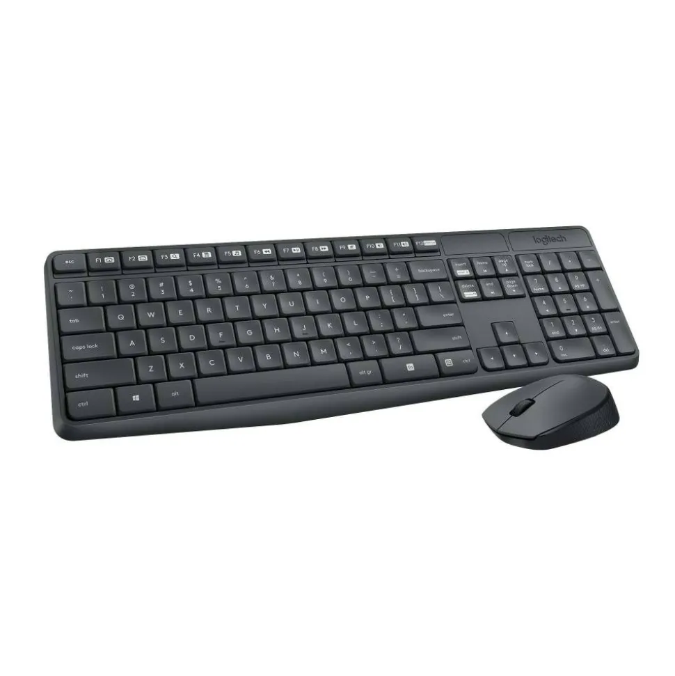 Logitech MK235 Wireless Straight Full-Size Keyboard & Ambidextrous Optical Mouse, Black