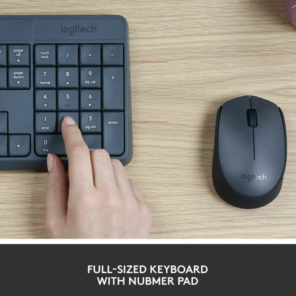 Logitech MK235 Wireless Straight Full-Size Keyboard & Ambidextrous Optical Mouse, Black