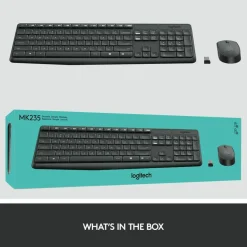 Logitech MK235 Wireless Straight Full-Size Keyboard & Ambidextrous Optical Mouse, Black