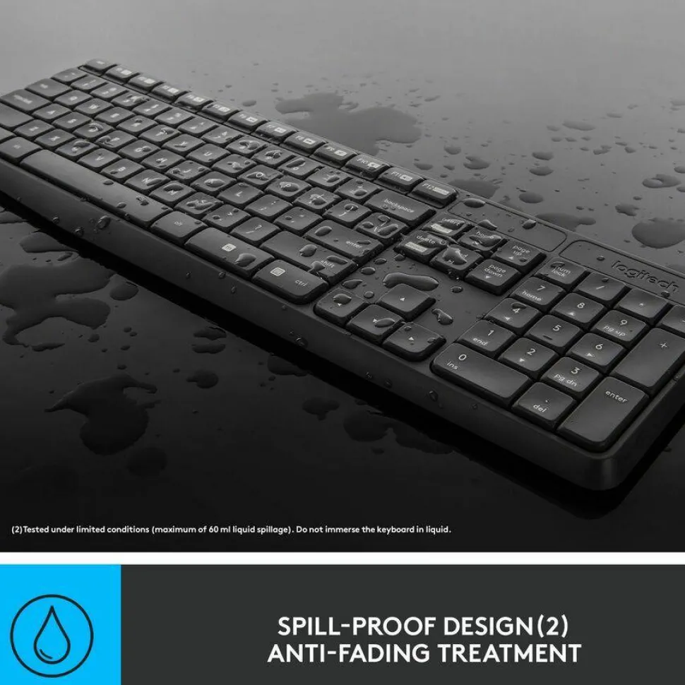 Logitech MK235 Wireless Straight Full-Size Keyboard & Ambidextrous Optical Mouse, Black
