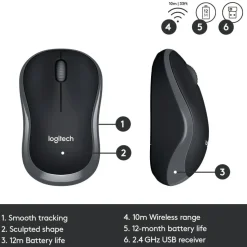 LogitechMK320 Wireless Straight Full-Size Keyboard & Ambidextrous Optical Mouse, Black