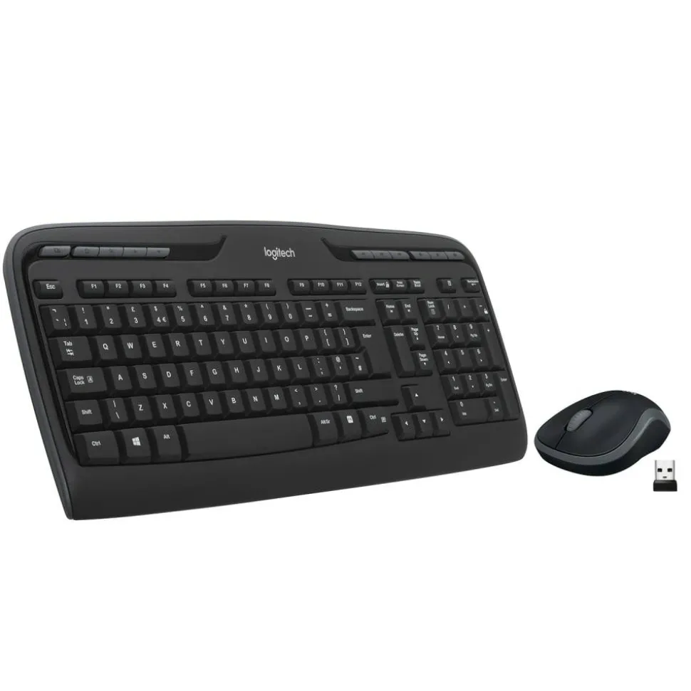 LogitechMK320 Wireless Straight Full-Size Keyboard & Ambidextrous Optical Mouse, Black