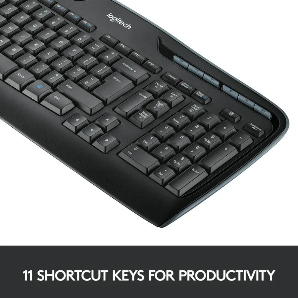 LogitechMK320 Wireless Straight Full-Size Keyboard & Ambidextrous Optical Mouse, Black