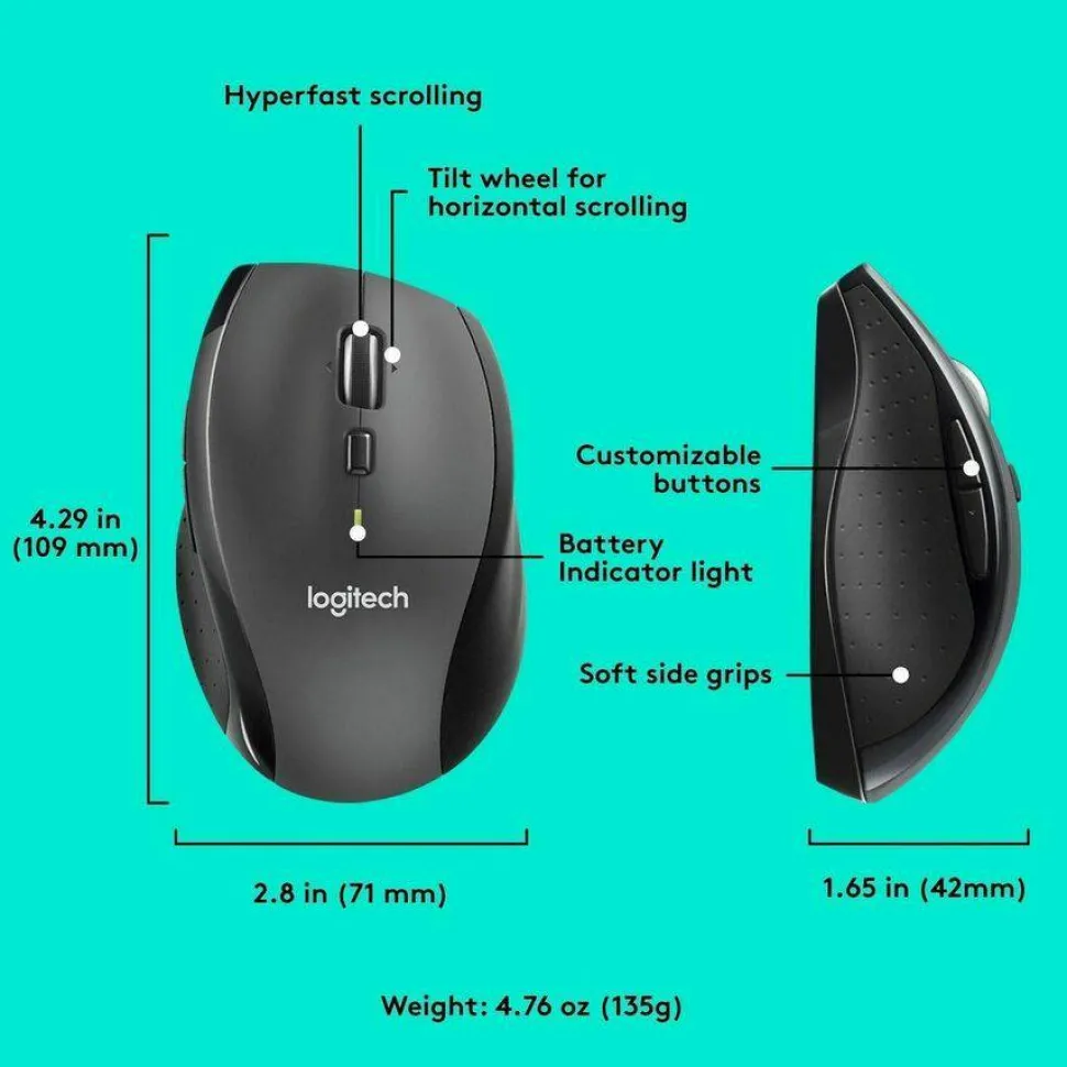 Logitech M705 Marathon Wireless Mouse, Black