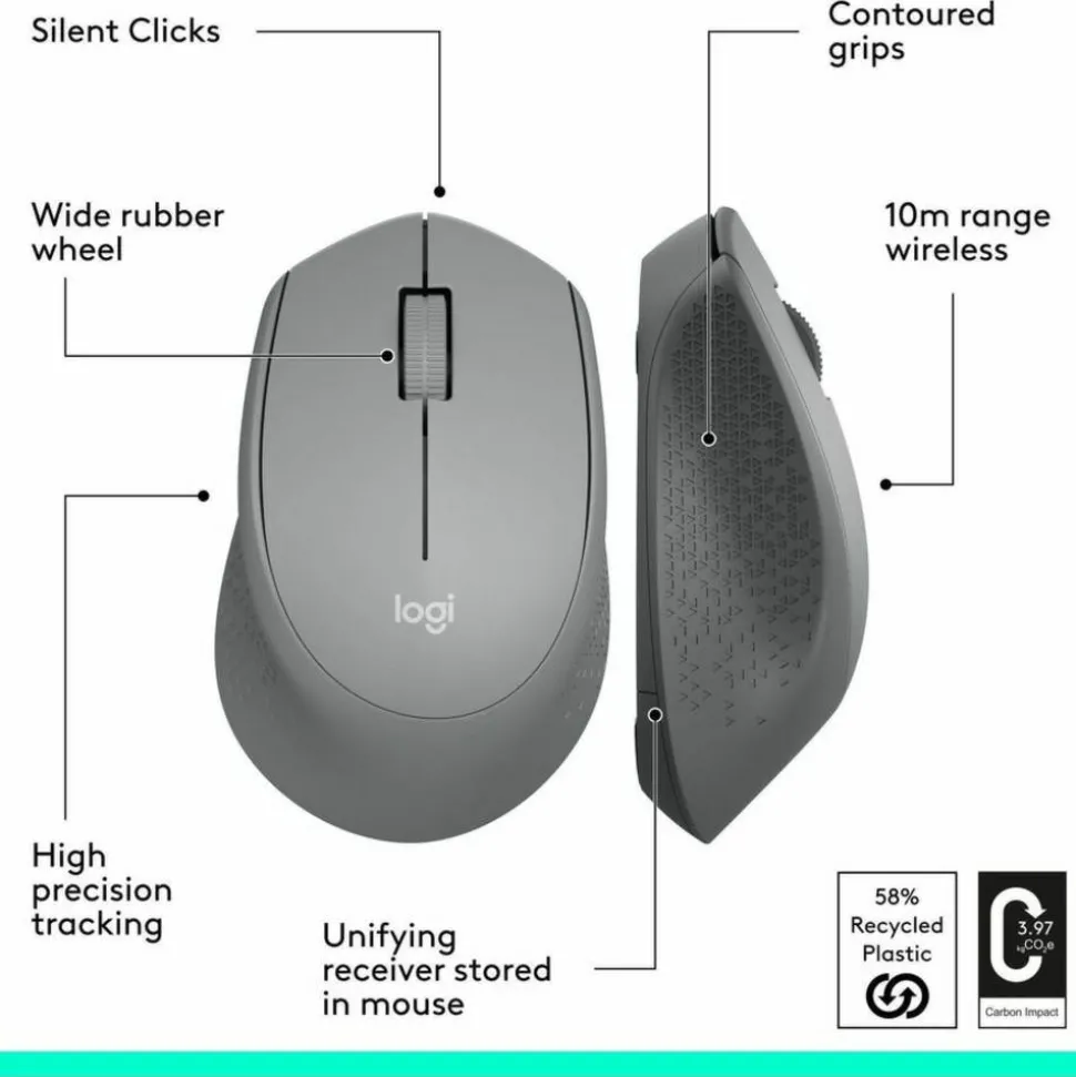 Logitech M330 Silent Plus Wireless Mouse, Silver