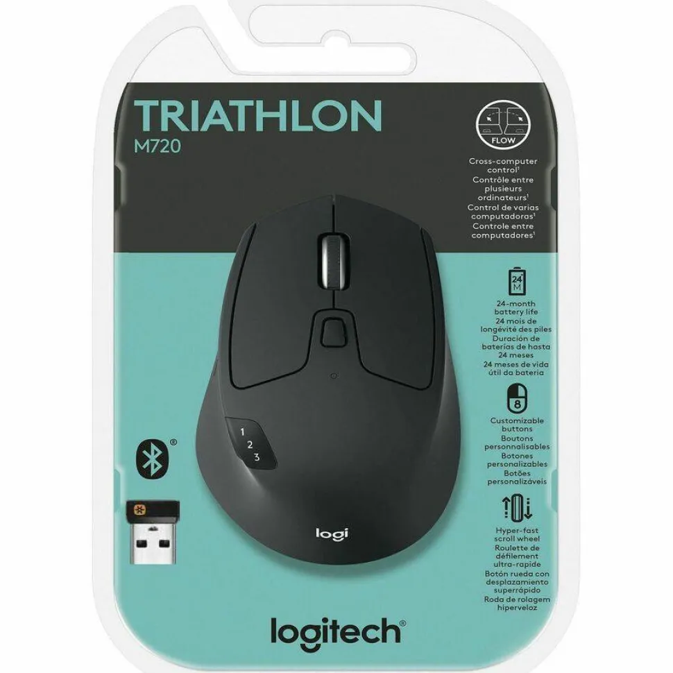 Logitech M720 Triathlon Wireless Mouse, 2.4 GHz Frequency, 33 ft Wireless Range, Right Hand Use, Black