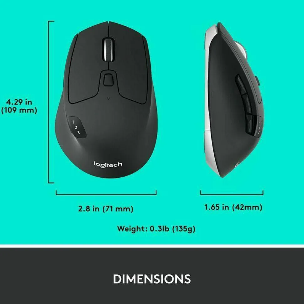 Logitech M720 Triathlon Wireless Mouse, 2.4 GHz Frequency, 33 ft Wireless Range, Right Hand Use, Black