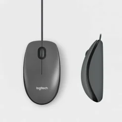 Logitech M100 Wired USB Mouse, 3-Buttons,1000 DPI Optical Tracking, Ambidextrous, Compatible with PC, Mac, Laptop (Gray)