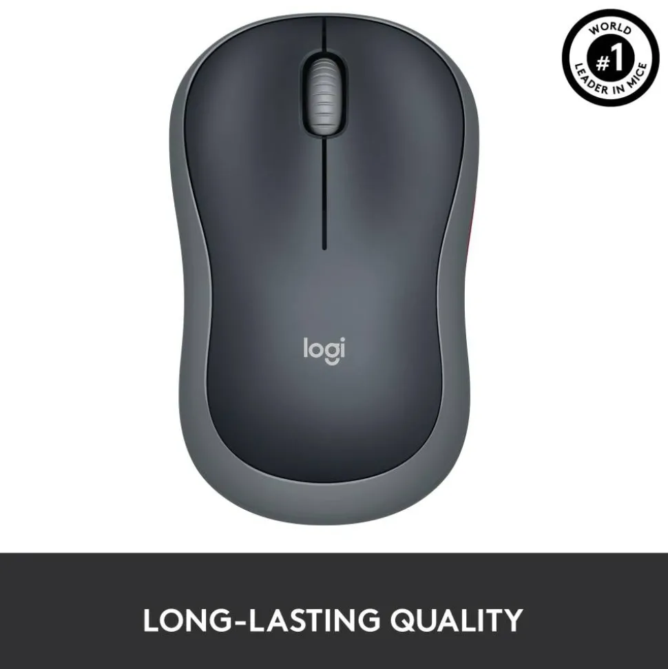 Logitech M185 Wireless Mouse, 2.4GHz with USB Mini Receiver, 1000 DPI Optical Tracking, Swift Grey
