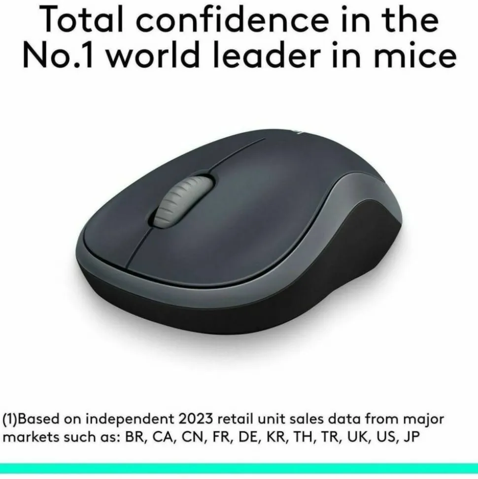 Logitech M185 Wireless Mouse, 2.4GHz with USB Mini Receiver, 1000 DPI Optical Tracking, Swift Grey