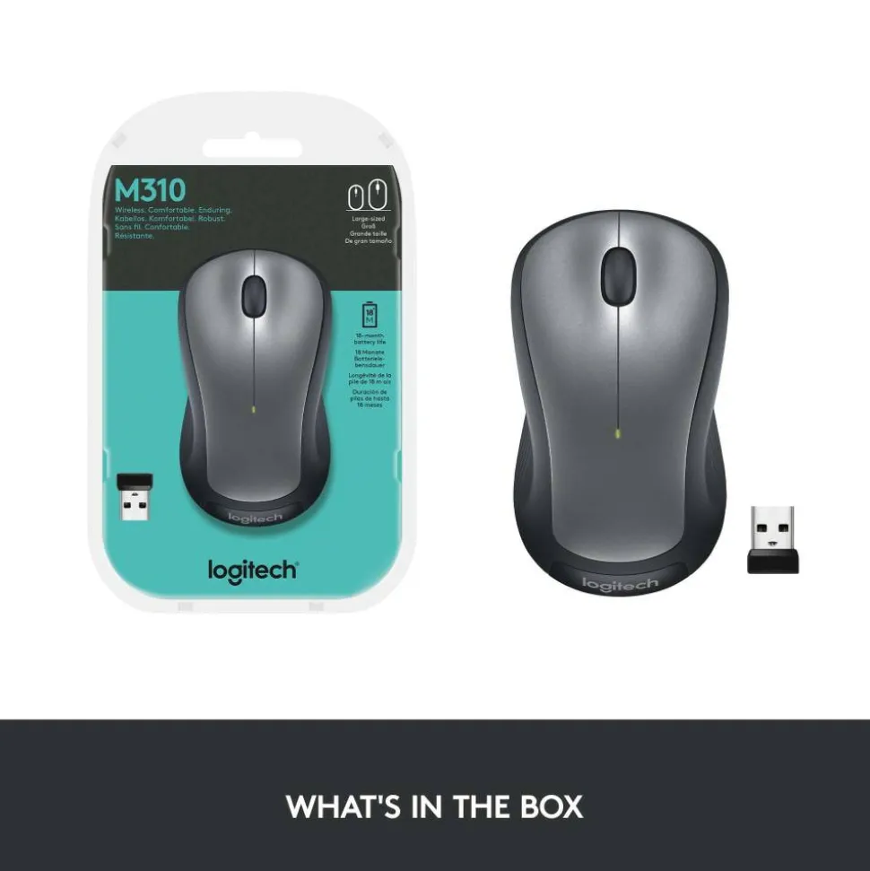 Logitech M310 Wireless Optical Mouse, Silver