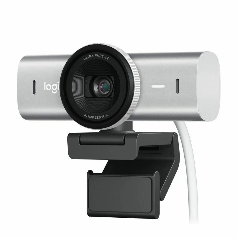Logitech MX Brio Ultra HD 4K Collaboration and Streaming Webcam, 1080p at 60 FPS, Dual Noise Reducing Mics, Show Mode, USB-C, Webcam Cover, Works with Microsoft Teams, Zoom, Google Meet, Pale Gray