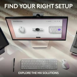 Logitech MX Brio Ultra HD 4K Collaboration and Streaming Webcam, 1080p at 60 FPS, Dual Noise Reducing Mics, Show Mode, USB-C, Webcam Cover, Works with Microsoft Teams, Zoom, Google Meet, Pale Gray