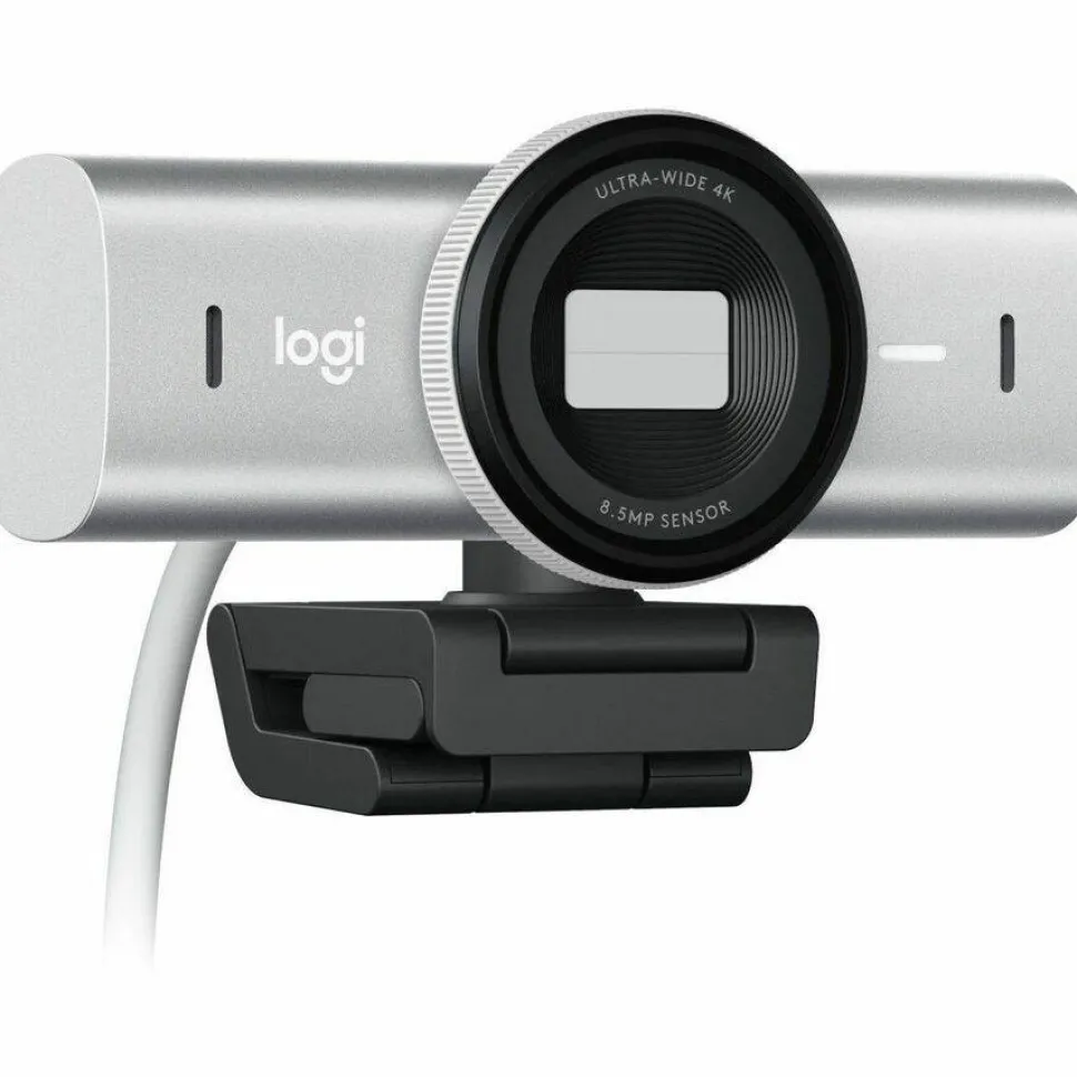 Logitech MX Brio Ultra HD 4K Collaboration and Streaming Webcam, 1080p at 60 FPS, Dual Noise Reducing Mics, Show Mode, USB-C, Webcam Cover, Works with Microsoft Teams, Zoom, Google Meet, Pale Gray