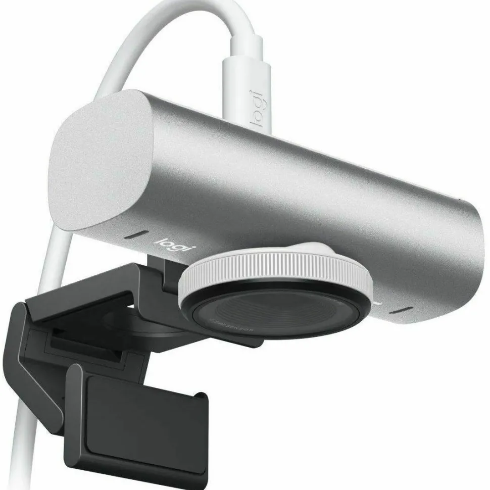 Logitech MX Brio Ultra HD 4K Collaboration and Streaming Webcam, 1080p at 60 FPS, Dual Noise Reducing Mics, Show Mode, USB-C, Webcam Cover, Works with Microsoft Teams, Zoom, Google Meet, Pale Gray
