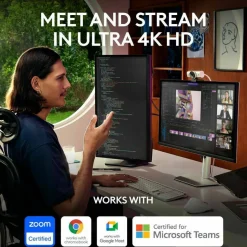 Logitech MX Brio Ultra HD 4K Collaboration and Streaming Webcam, 1080p at 60 FPS, Dual Noise Reducing Mics, Show Mode, USB-C, Webcam Cover, Works with Microsoft Teams, Zoom, Google Meet, Pale Gray