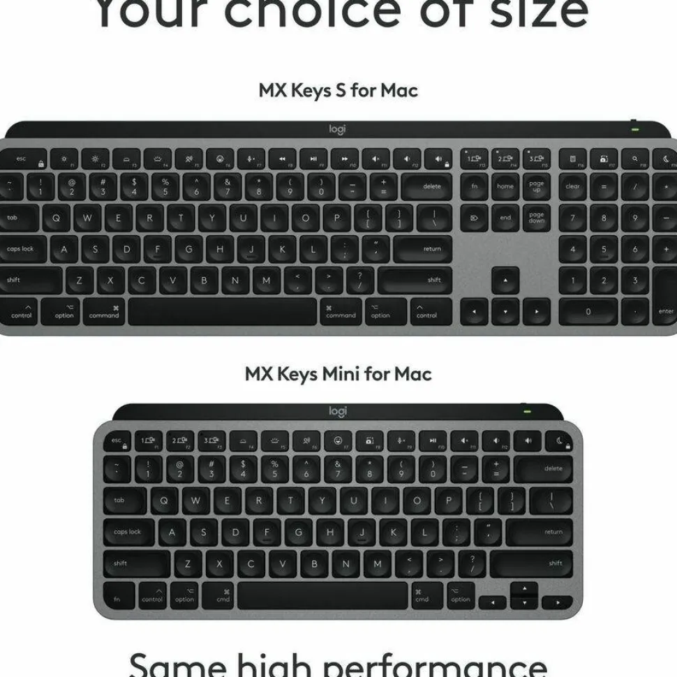 Logitech MX Keys Mini for Mac Minimalist Wireless Keyboard Compact, Bluetooth, Backlit Keys, USB-C, Fast - Space Gray