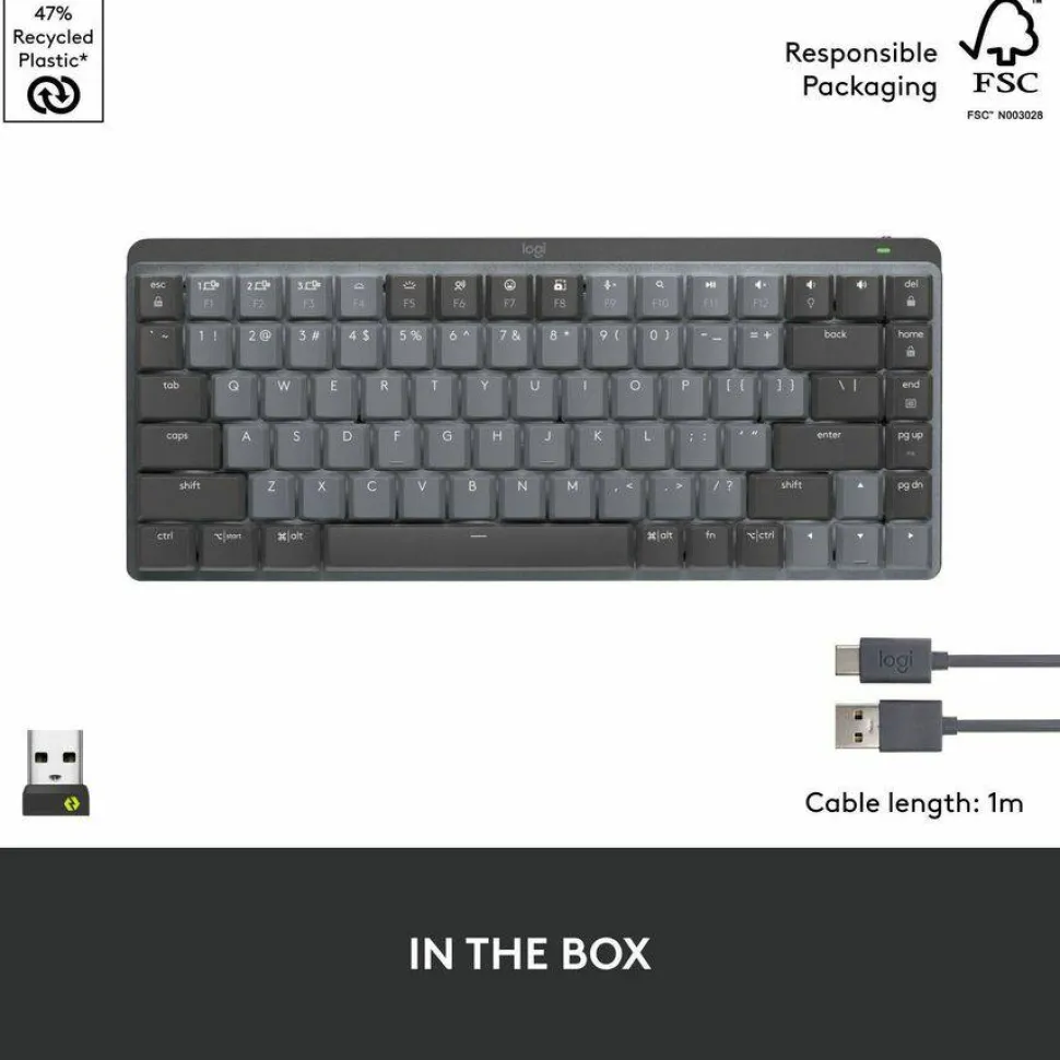 Logitech MX Mechanical Mini Minimalist Wireless Illuminated Keyboard, Linear Switches, Bluetooth, Graphite